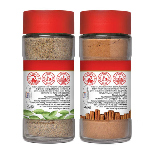 Keyafoods Keya Cardamom Seed Powder Elaichi Powder 50g Cinnamon Powder Dalchini Powder 100 Pure & Natural Packed with Zero Preservatives or Additives Indian Spices Aroma & Flavour 45g Pack 2