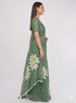 Vasthrlay Green Printed Linen Saree With Unstitched Blouse Piece