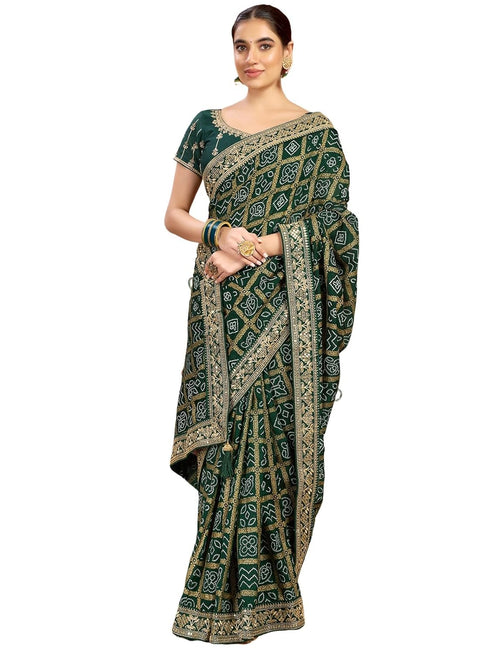 Vasthrlay Georgette Embroidery Unstitched Dark Green Saree