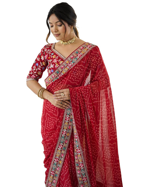 Vasthrlay Georgette Embroidery Unstitched Pink Saree