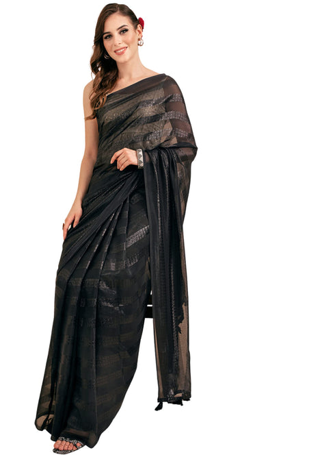 Vasthrlay Black Georgette Unstitched Saree