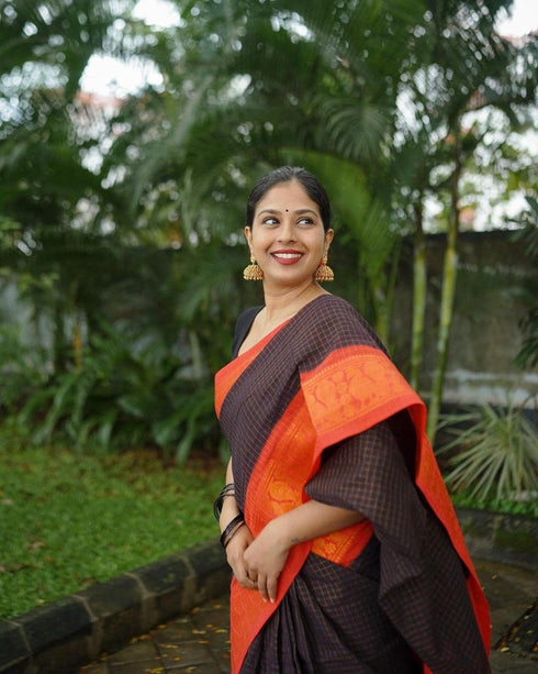 Vasthrlay Orange Kanjivaram Wedding Saree