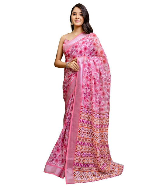 Vasthrlay Womens Printed Unstitched White Saree