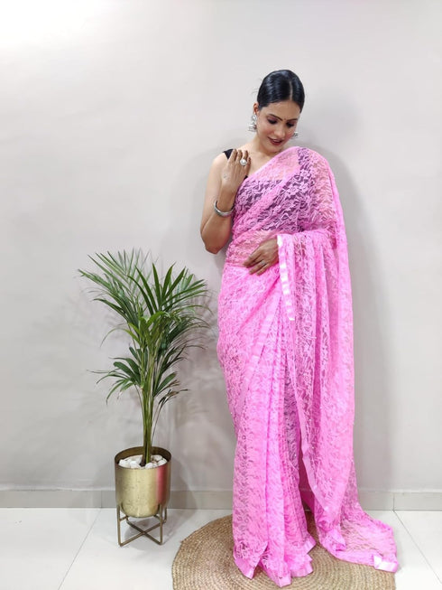 Vasthrlay Pink Unstitched Saree