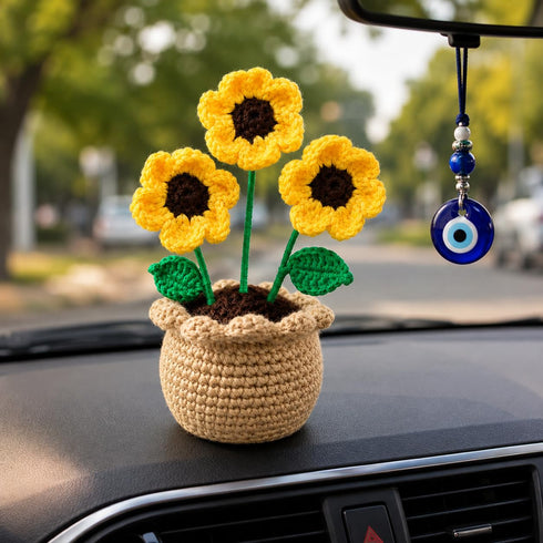 Handmade Crochet Sunflower Flower Pot