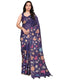 Vasthrlay Purple Floral Linen Saree With Solid Black Unstitched Blouse