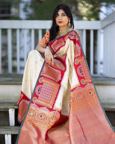 Vasthrlay White Kanjivaram Woven Saree