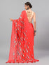 Vasthrlay Red Floral| Solid| Striped Design Georgette Saree With Unstitched Blouse Piece