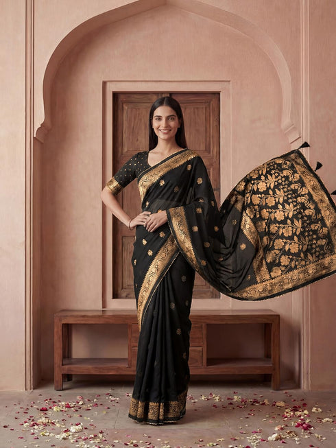 Vasthrlay Georgette Printed Unstitched Maroon Saree