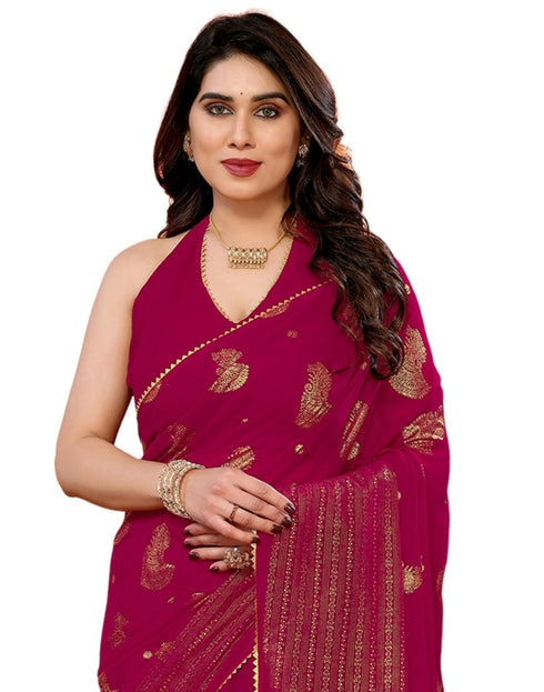 Vasthrlay Georgette Weaving Unstitched Red Saree