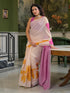 Vasthrlay Womens Printed Off-White Saree With Pink Unstitched Blouse Piece
