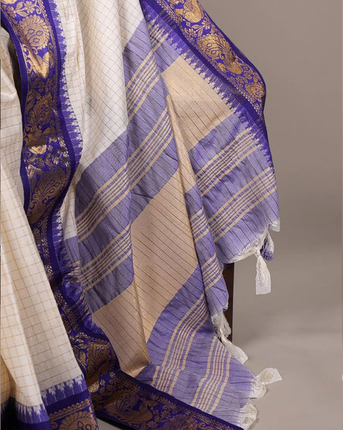 Vasthrlay Kanjivaram Saree Blouse Off White