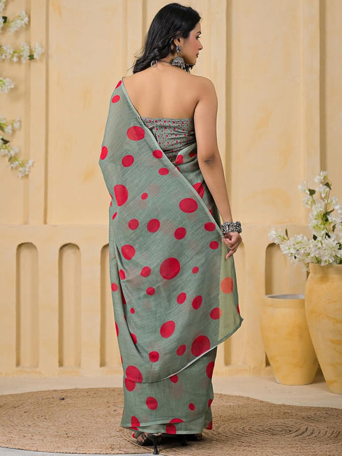 Vasthrlay Womens Printed Unstitched Peach Saree