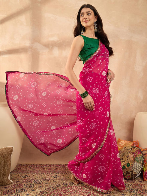 Vasthrlay Georgette Bandhani Embroidered Unstitched Ethnic Wear