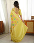 Vasthrlay Banarasi Kanjivaram Yellow Saree With Unstitched Blouse Piece