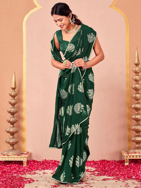 Vasthrlay Vichitra Printed Unstitched Rani Pink Saree