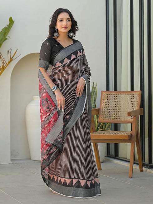 Vasthrlay Bandhani Embroidery Unstitched White Saree