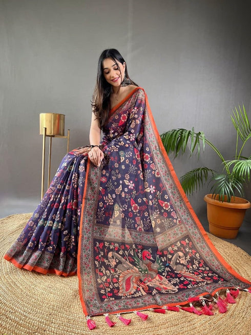 Vasthrlay Multicolor Contrast Kalamkari Unstitched