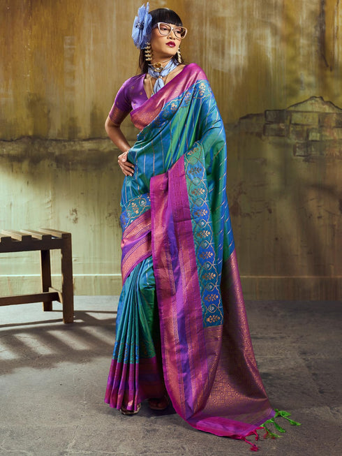 Vasthrlay Striped Tassels Unstitched Designer Ethnic Wear