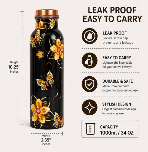 Copper Bottle Black Base Floral 1000 ml