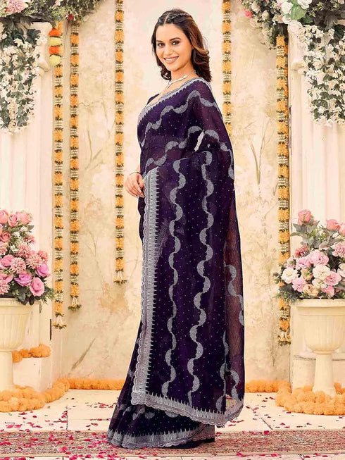 Vasthrlay Scalloped Embroidery Mustard Mustard Yellow Saree