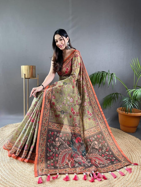 Vasthrlay Multicolor Contrast Kalamkari Unstitched
