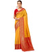 Vasthrlay Jacquard Yellow Saree With Red Unstitched Blouse Piece