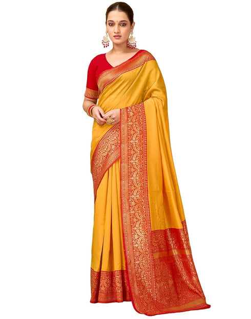 Vasthrlay Jacquard Letest Unstitched Yellow Saree