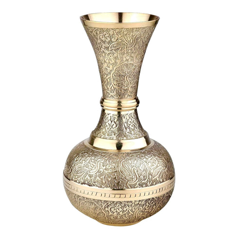 Brass Bidri Work Flower Vase (8-Inch, Polished)