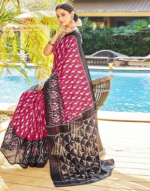 Vasthrlay Printed Pleated Unstitched Dark Green Saree
