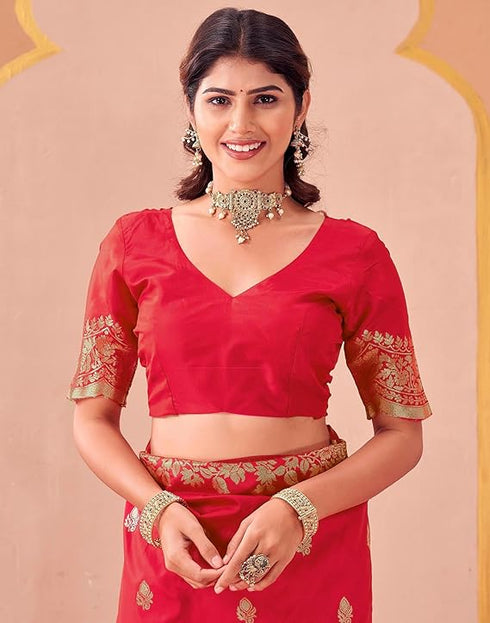 Vasthrlay Kanjivaram Jacquard Unstitched Mustard Saree