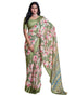 Vasthrlay Georgette Printed Olive Green Saree With Unstitched Blouse Piece