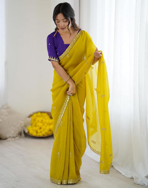 Vasthrlay Scalloped Embroidery Unstitched Dark Green Saree