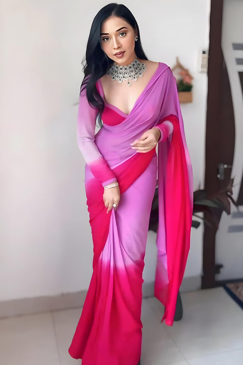 Vasthrlay Pink Georgette Printed Unstitched Saree