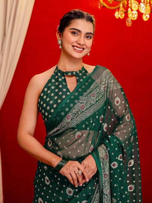 Vasthrlay Georgette Printed Navy Navy Blue Saree