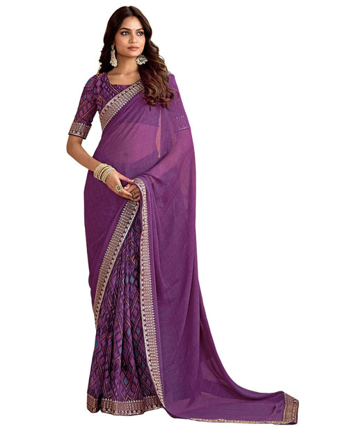 Vasthrlay Georgette Embroidery Unstitched Maroon Saree