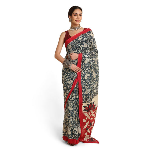 Vasthrlay Pleated Stitched Unstitched Brown Saree