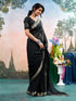 Vasthrlay Chiffon Jacquard Unstitched Black Saree