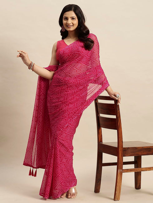 Vasthrlay Chiffon Bandhani Printed Teal Saree