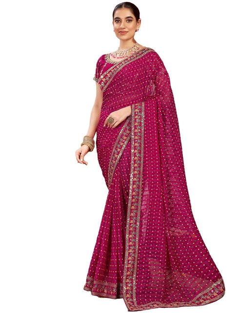 Vasthrlay Embroidery Bandhani Unstitched Rama Green Saree