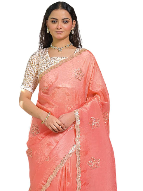 Vasthrlay Georgette Embroidery Rama Saree