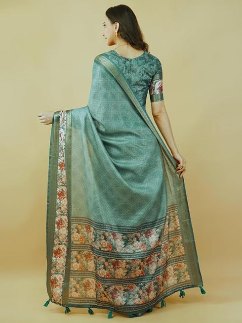 Vasthrlay Green1 Polyester Saree With Unstitched Blouse Piece