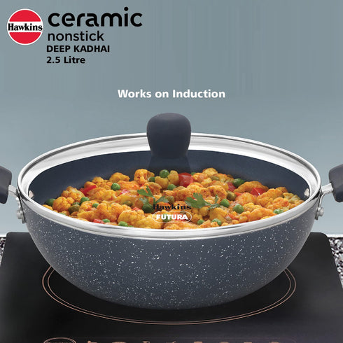 Hawkins Ceramic Nonstick 2.5 Litre Deep Kadhai