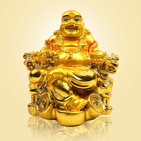 HC VILLA Feng Shui Laughing Buddha Happy Man for Happiness and Money Wealth Sitting on Chair