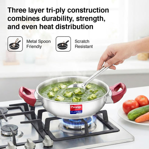 Prestige Platina Popular Stainless Steel Kadhai with Glass Lid