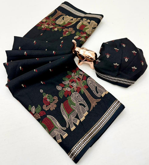 Vasthrlay Kalamkari Elephant Contrast