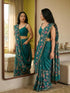 Vasthrlay Turquoise Floral Print Ready To Wear Linen Saree
