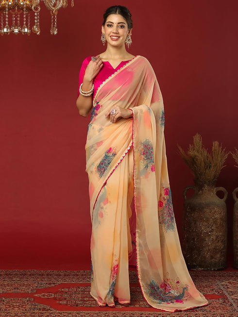 Vasthrlay Georgette Printed Unstitched Maroon Saree