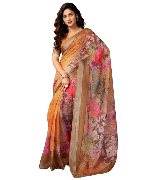 Vasthrlay Womens Cotton Printed Yellow Saree