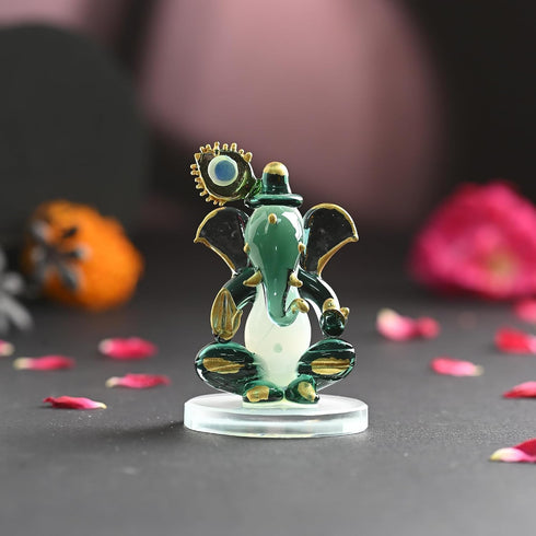 AFAST Green Crystal Glass Lord Ganesha Idol Showpiece for Home Decor, Car Dashboard, Mandir & Office Desk